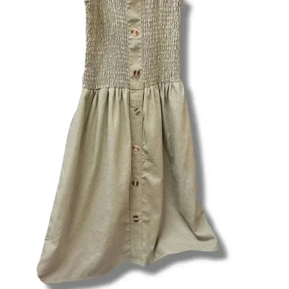 🌟 Rebellion Green Midi Dress Sleeveless Pleated Small Women's Cotton Blend 🌟 - Picture 2 of 7